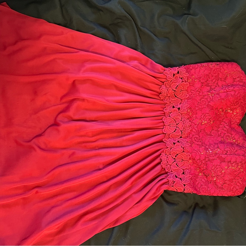 Red Lace & Chiffon Dress Romantic Date Night Valentine Dress